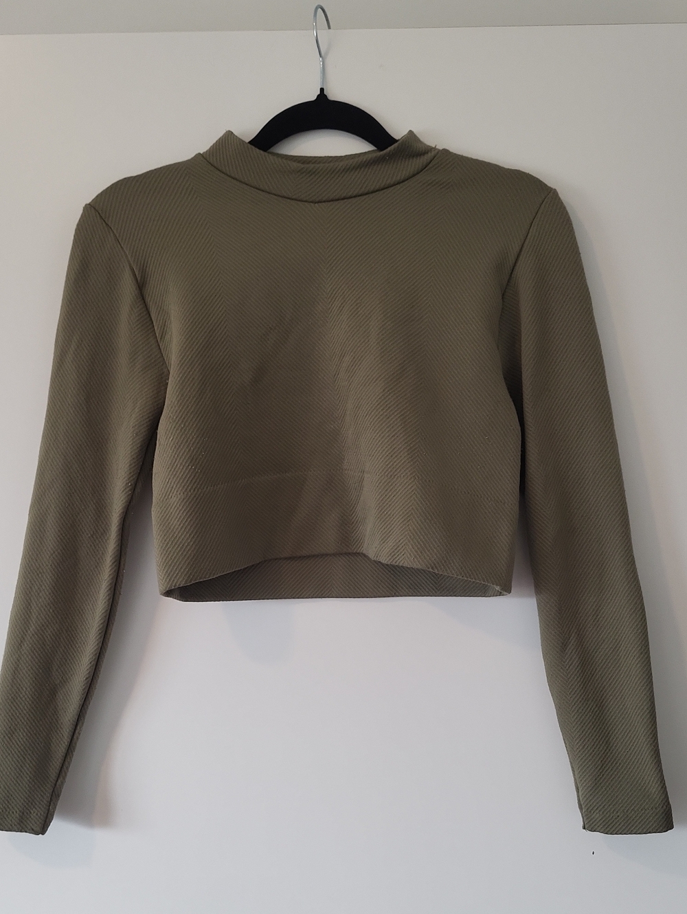 One Step Ahead Olive Ribbed Cropped Mock Neck Sweater